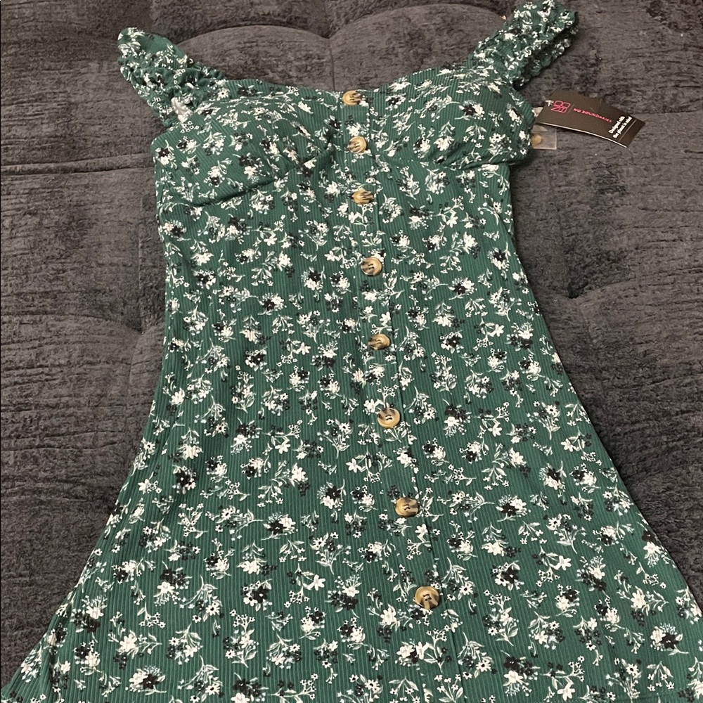 No Boundaries Green Floral Mini Dress